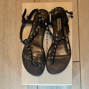 BALENCIAGA Leather Studded T-Strap Sandals